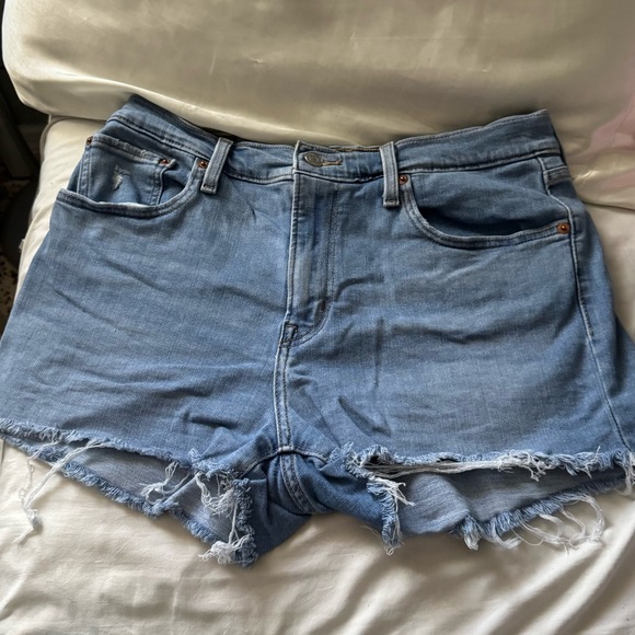 Levi's Light Blue Distressed Jean Shorts - Picture 1 of 3